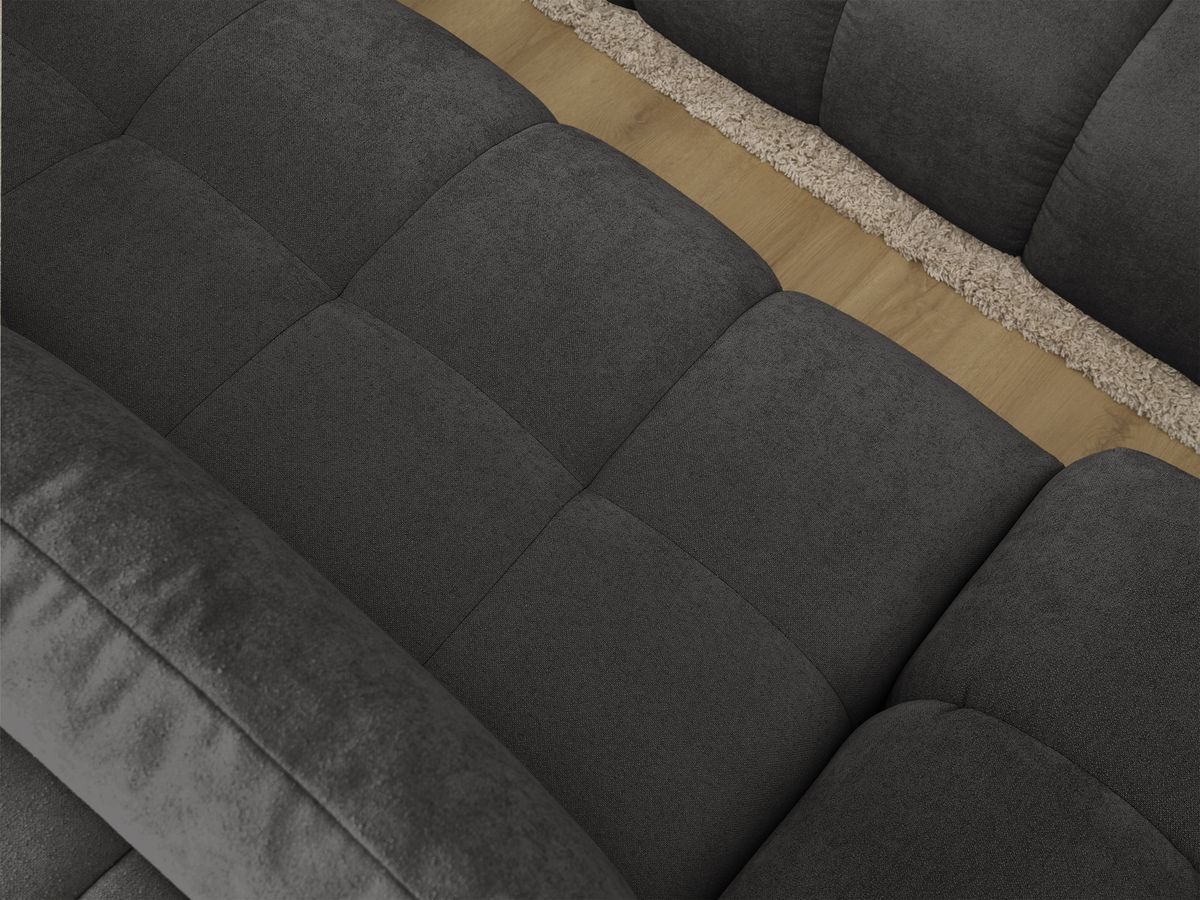 Bobochic Everest Ecksofa mit Schlaffunktion und Bettkasten und Pouf 318 × 180 cm, 3 Kissen Strukturstoff Schwarz Ecke rechts