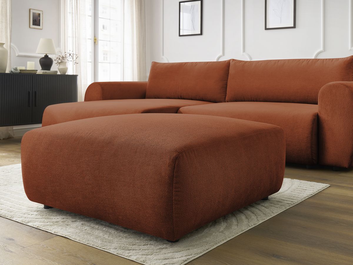 Bobochic Lucien Ecksofa mit Schlaffunktion und Bettkasten und Pouf 314 × 167 cm Stoff Orange Ecke links