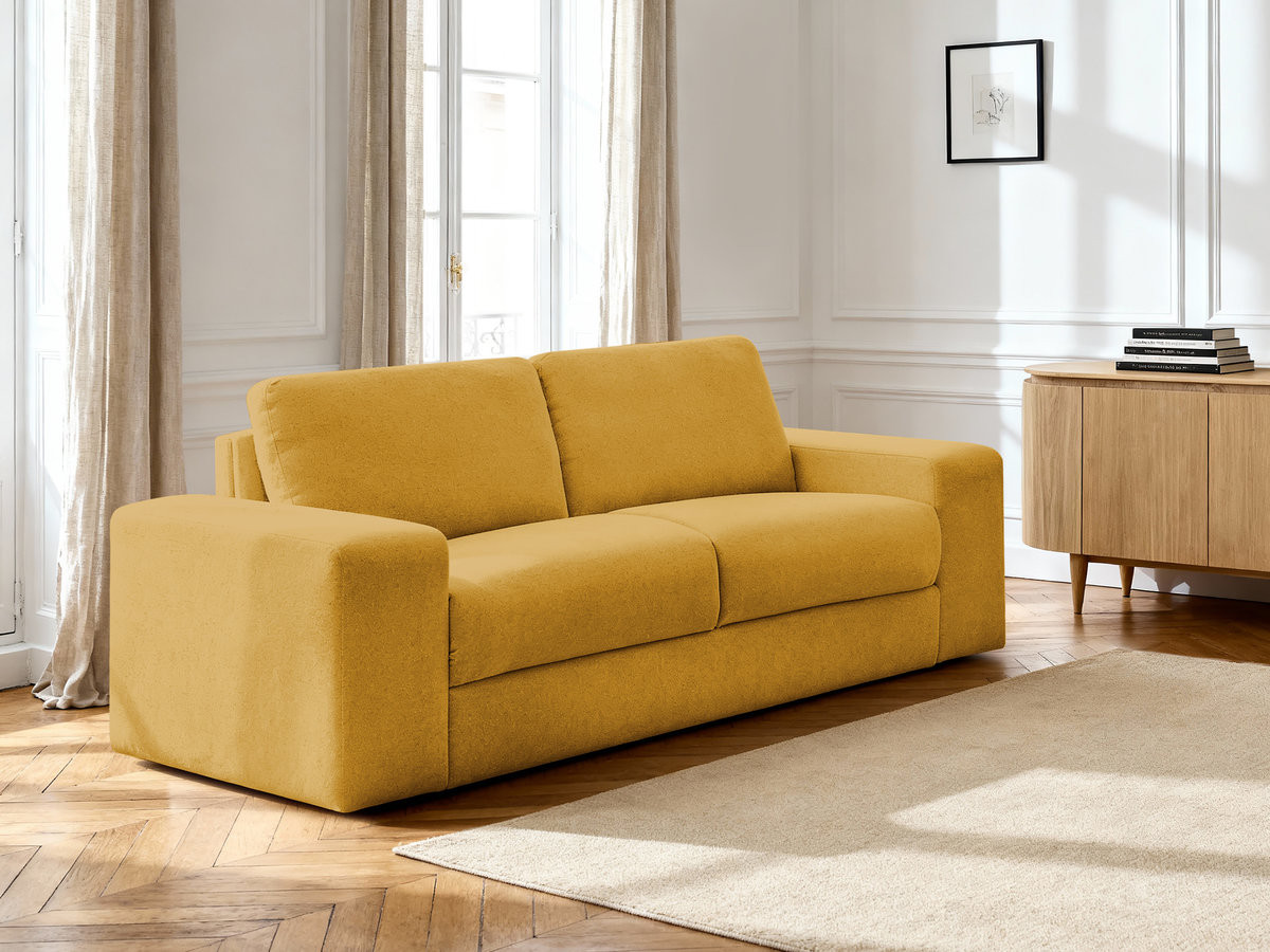 Bobochic Ibiza Schlafsofa 3-Sitzer Strukturstoff Gelb, Liegefläche 160 × 196 cm