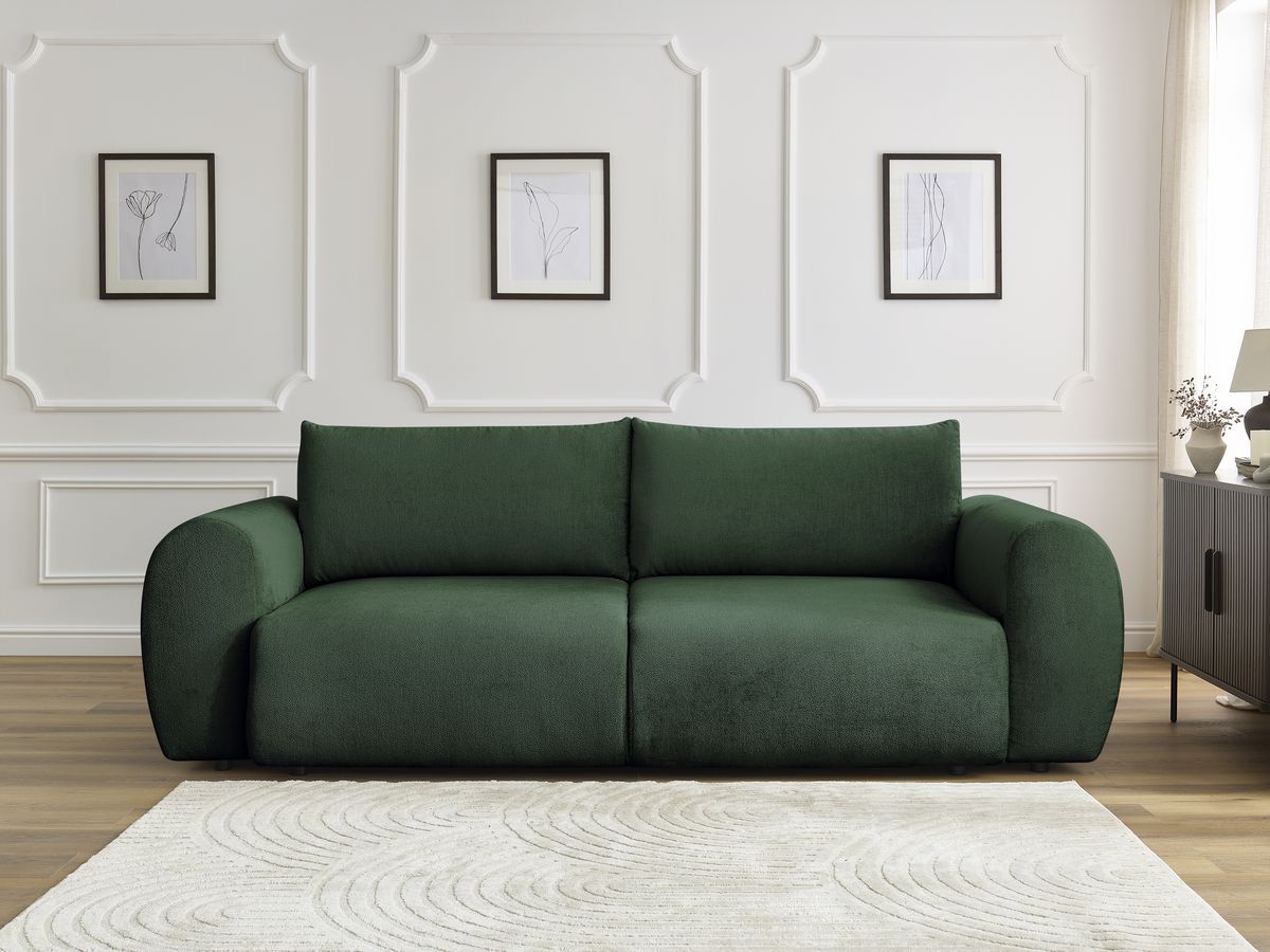 Bobochic Lucien Schlafsofa 3-Sitzer mit Bettkasten Stoff Grün