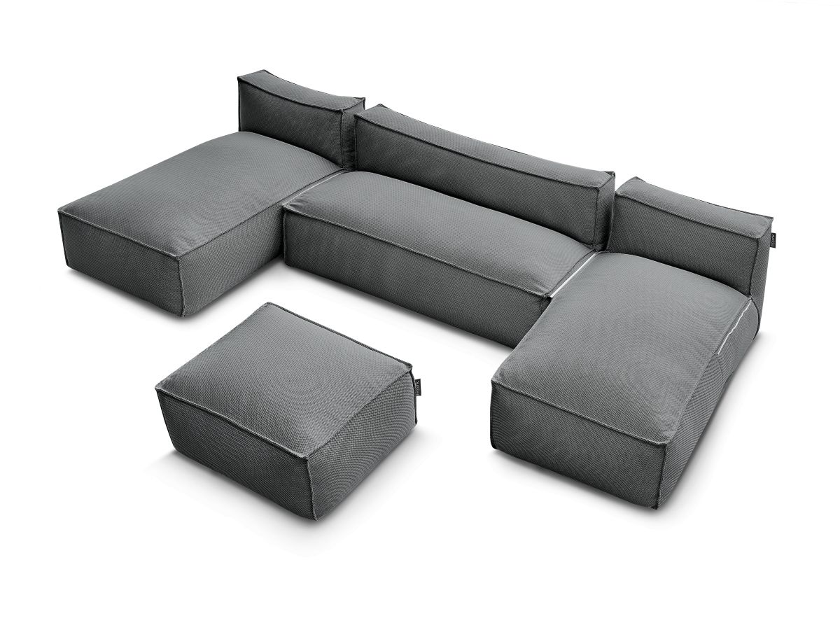 Bobochic Biarritz Gartensofa 4-Sitzer mit Pouf 332 × 168 cm Melange-Stoff Schwarz