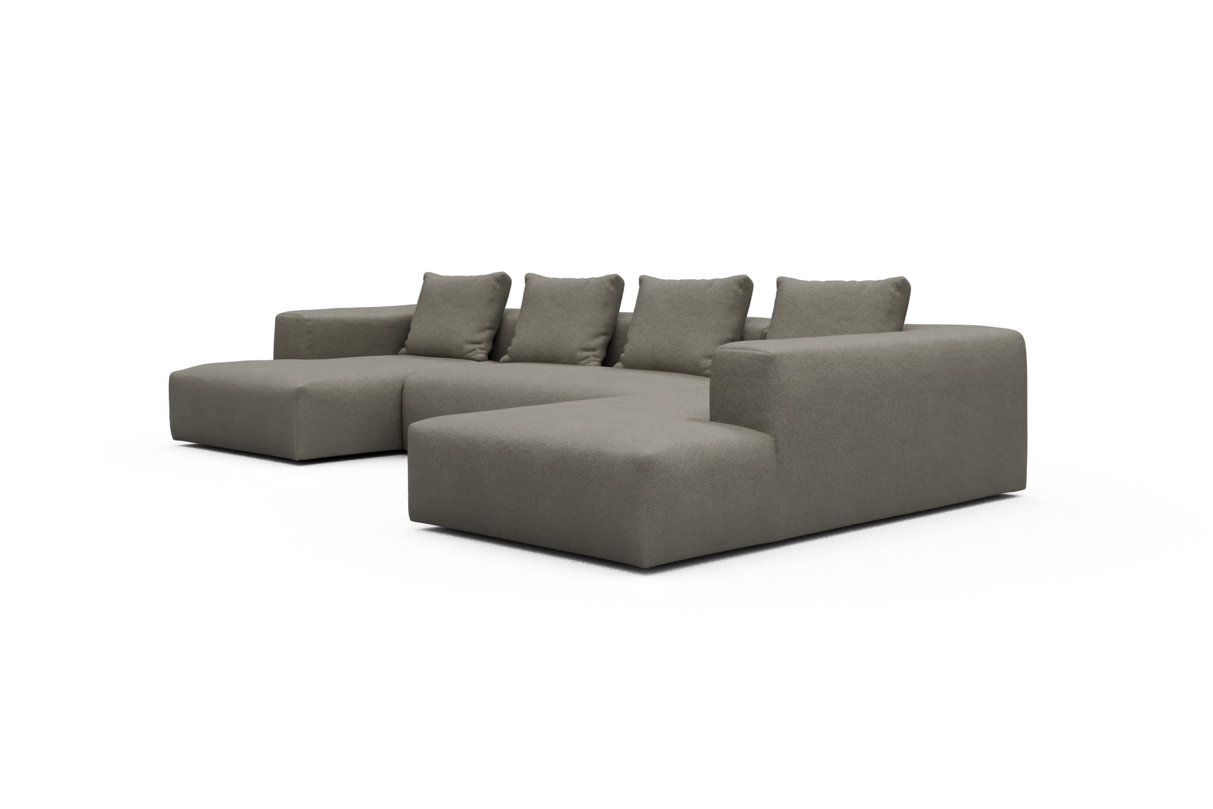 Wohnlandschaft Fred Relax-Ecke rechts mit 2-Sitzer und Chaiselongue links Denari-Warm-Grey