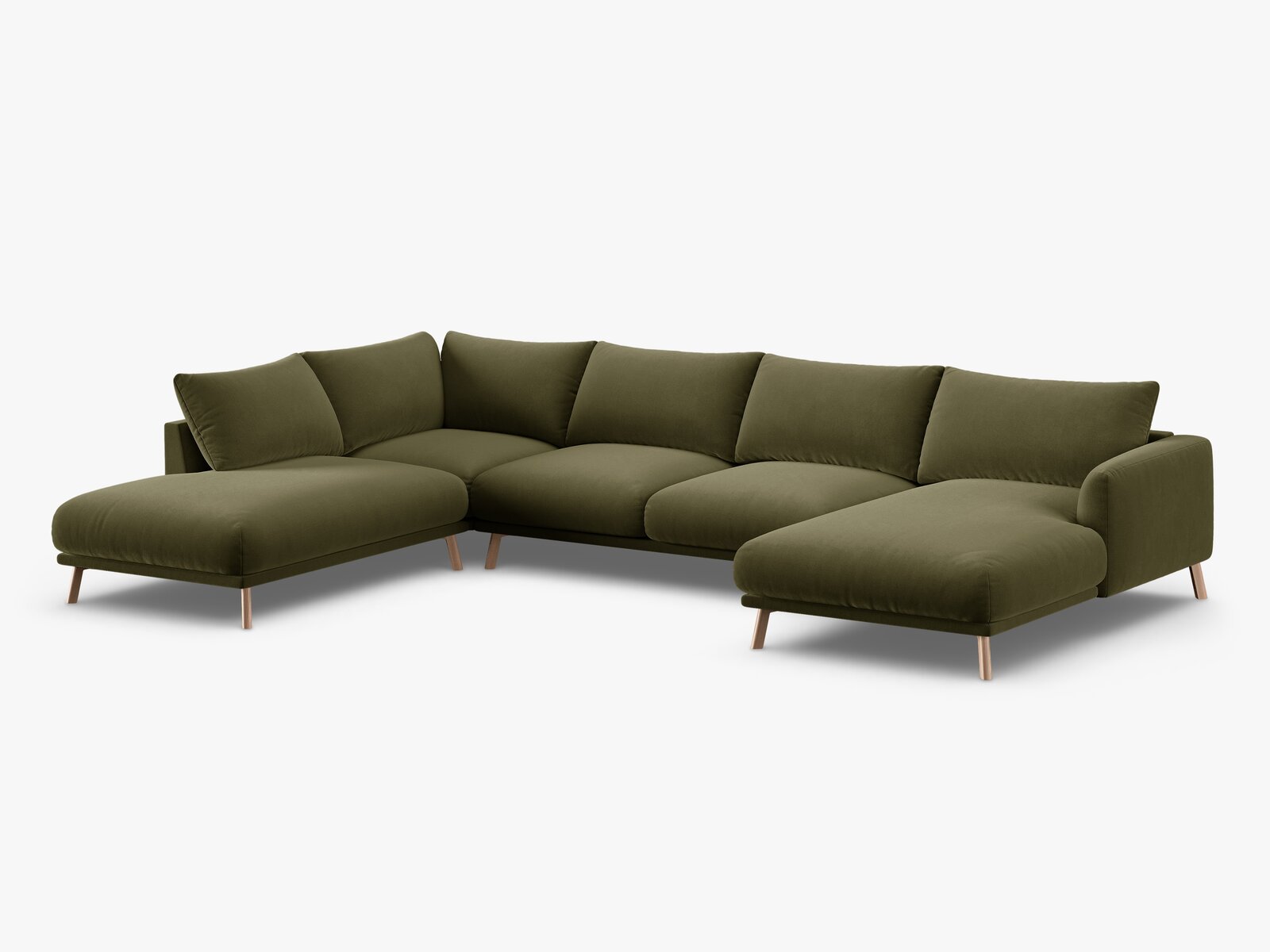Micadoni Panorama Ecksofa Naomi 6-Sitzer Links Samt Salvador Grün