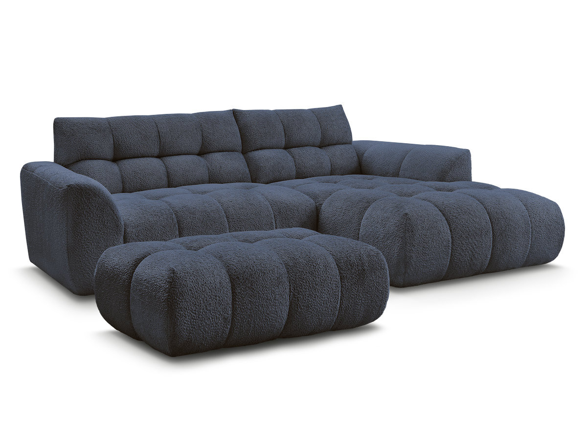 Bobochic Jaya Ecksofa mit Pouf Chenille Dunkelblau Ecke rechts