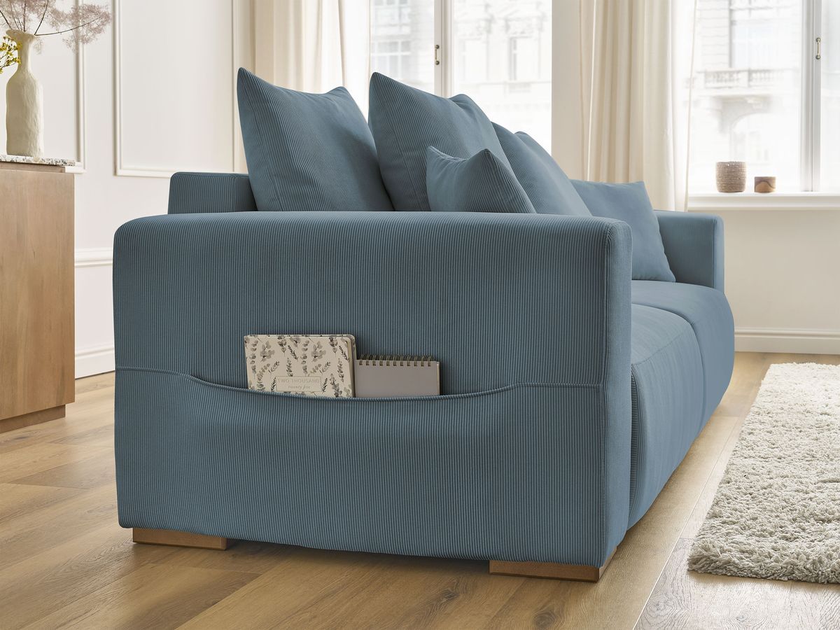 Bobochic Sidonie Schlafsofa 3-Sitzer mit Bettkasten Cordsamt Dunkelblau