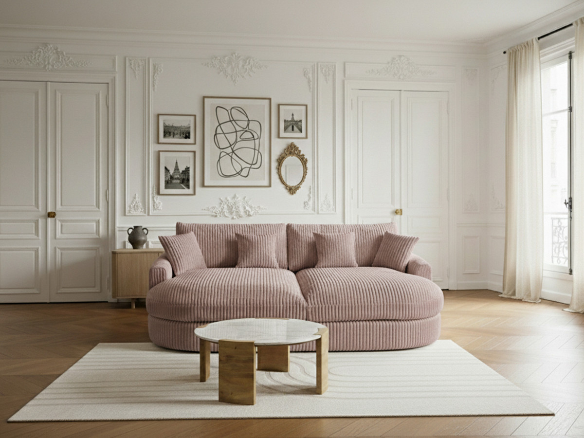 Bobochic Belem Sofa 3-Sitzer Breitcord weich Rosa