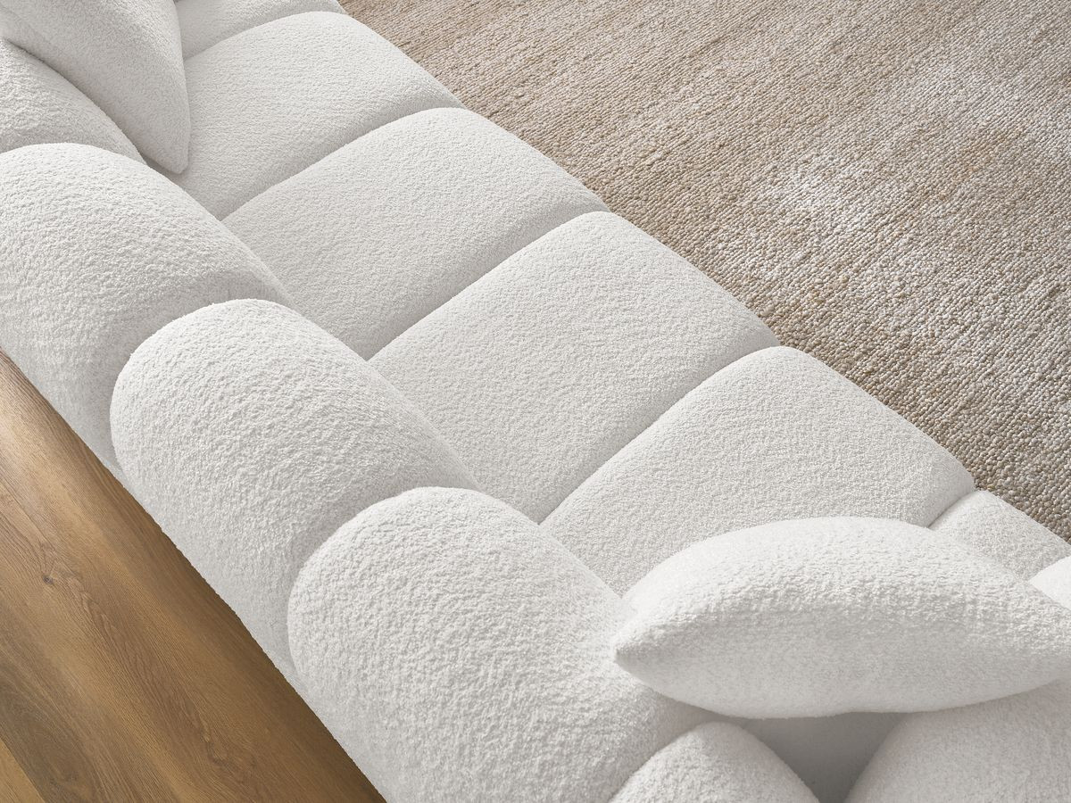 Bobochic Pamira Sofa 3-Sitzer Bouclé-Stoff Weiß