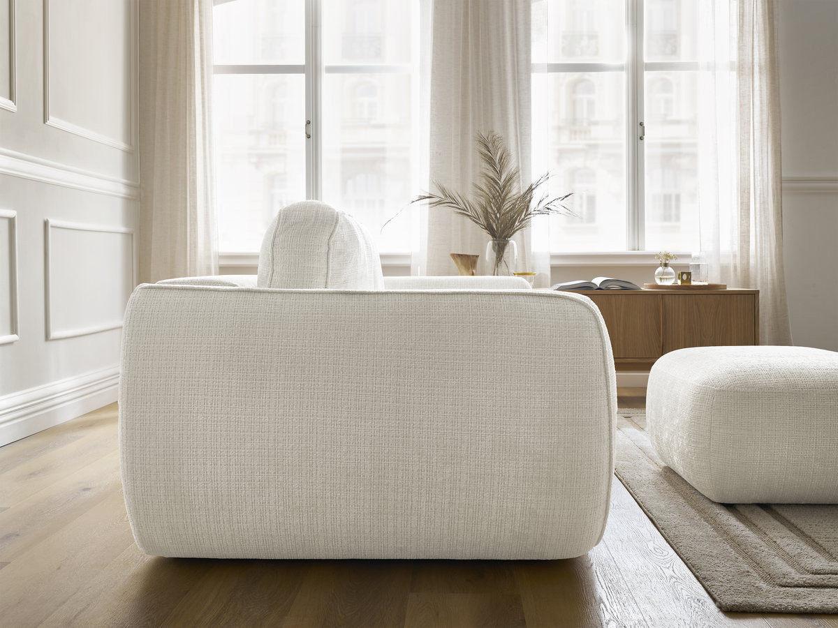 Bobochic Denise Schlafsofa 3-Sitzer mit Bettkasten und Pouf Strukturstoff Weiß