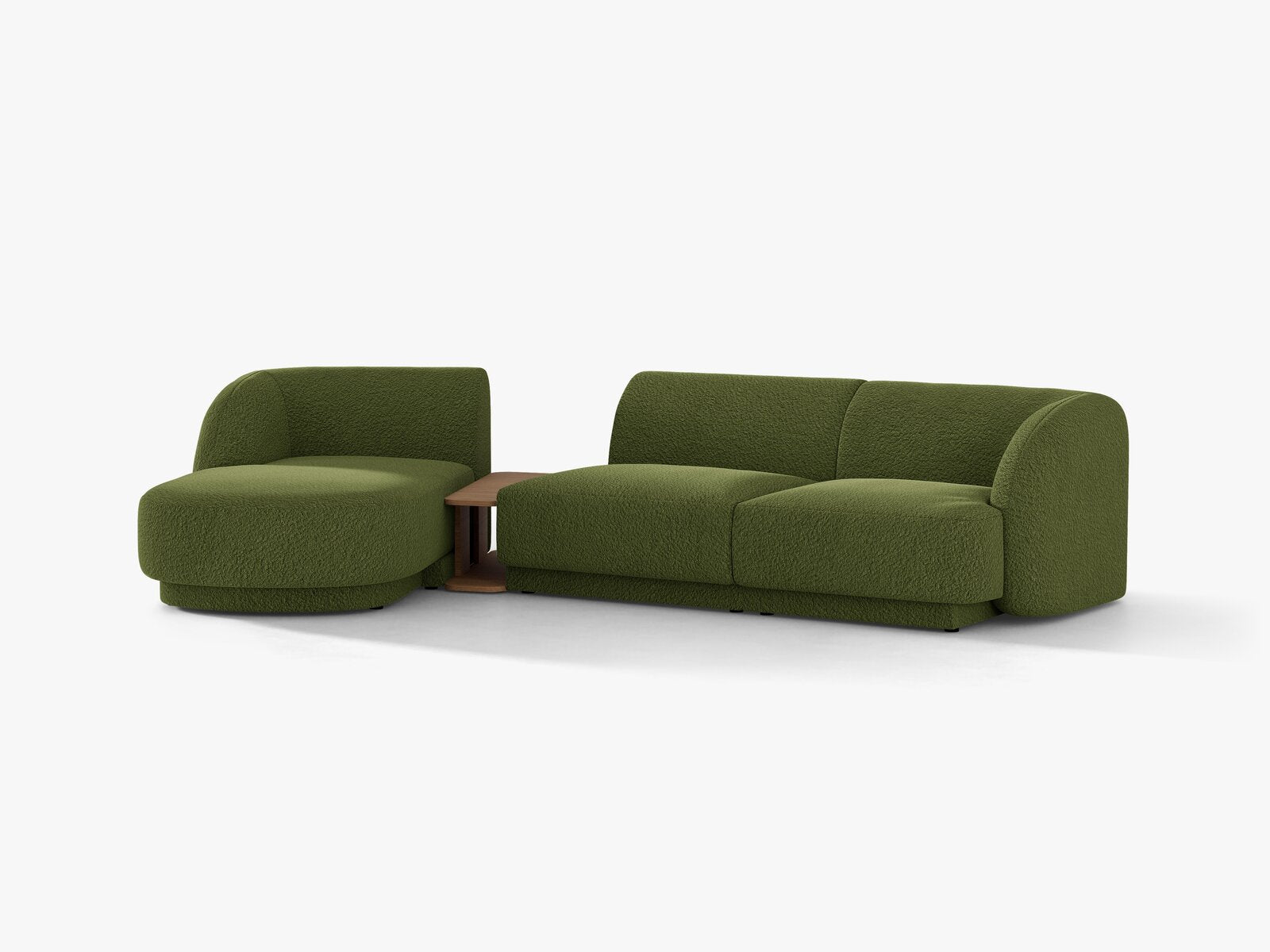 Micadoni Modulares Sofa Miley mit Recamiere 3-Sitzer Links Boucle Baloo Dunkel-Olivgrün