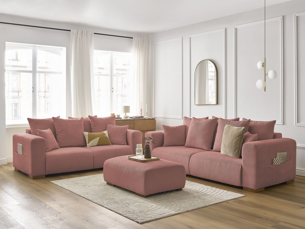 Bobochic Sidonie Sofa 6-Sitzer mit Pouf Cordsamt Rosa