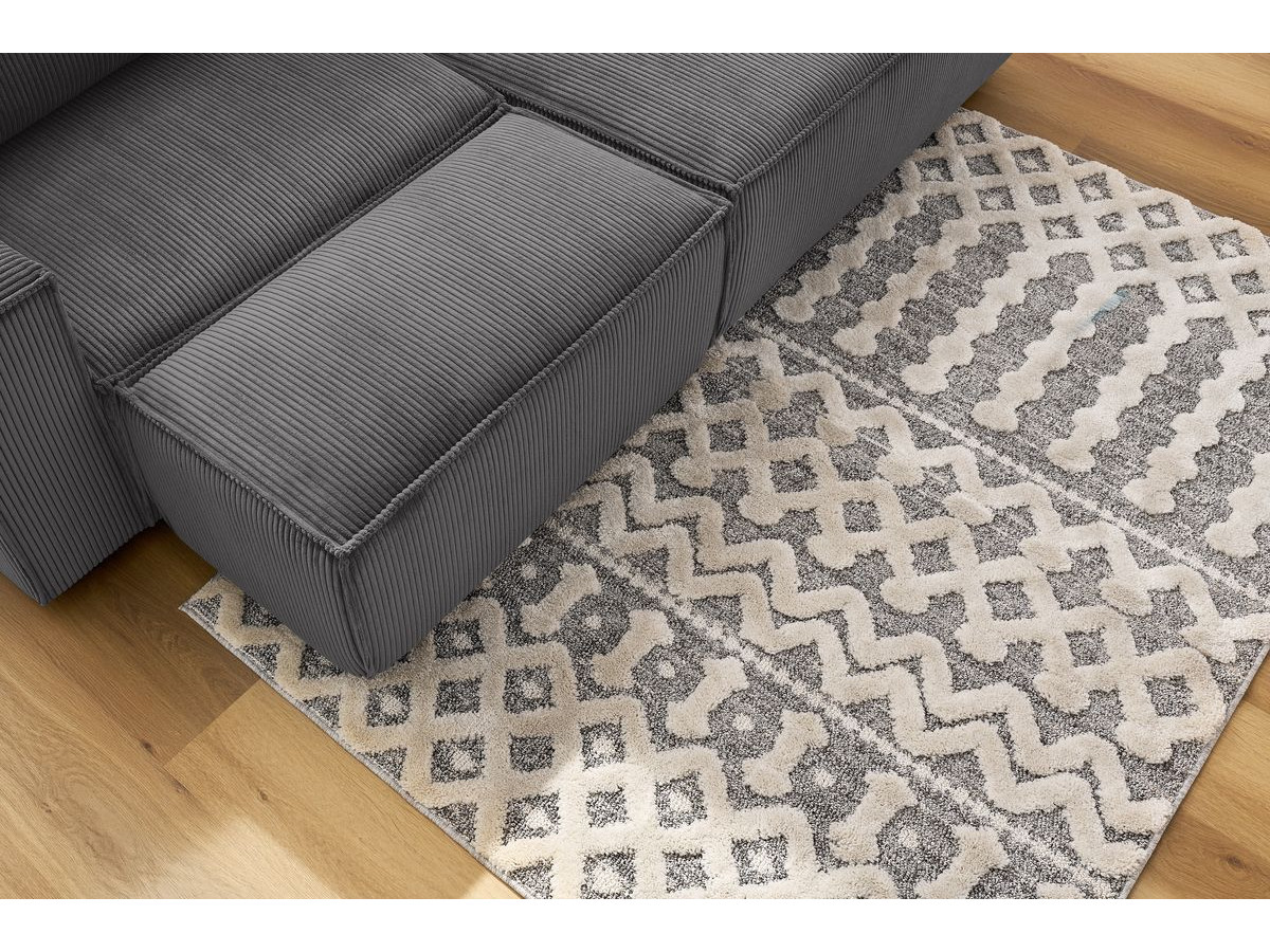 Bobochic Nihad Ecksofa mit Pouf Cordsamt Dunkelgrau Ecke rechts