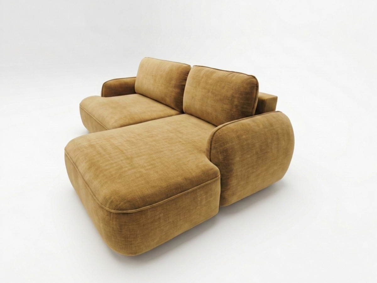 Bobochic Celeste Ecksofa mit Schlaffunktion und Bettkasten Stoff Gelb Ecke rechts