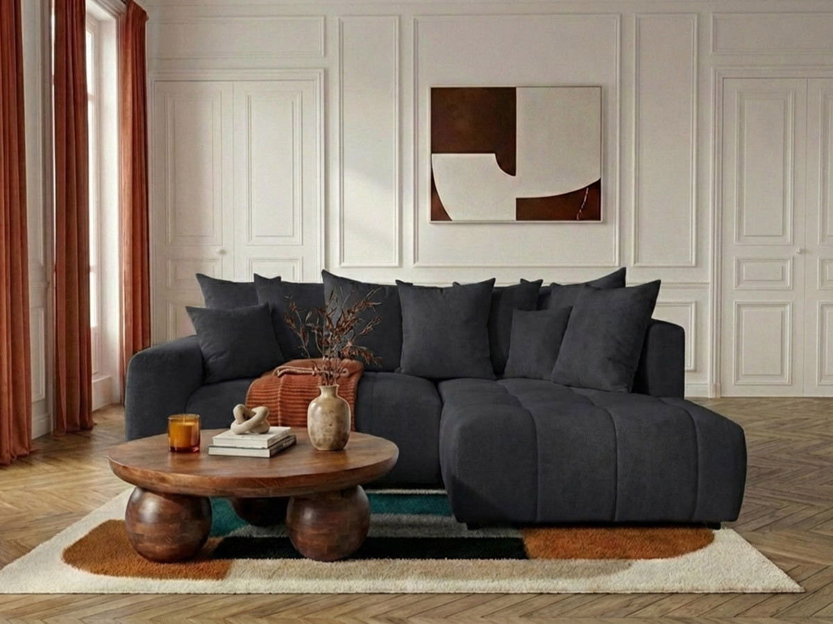 Bobochic Roxelane Ecksofa mit Schlaffunktion und Bettkasten Melange-Stoff Dunkelgrau Ecke rechts