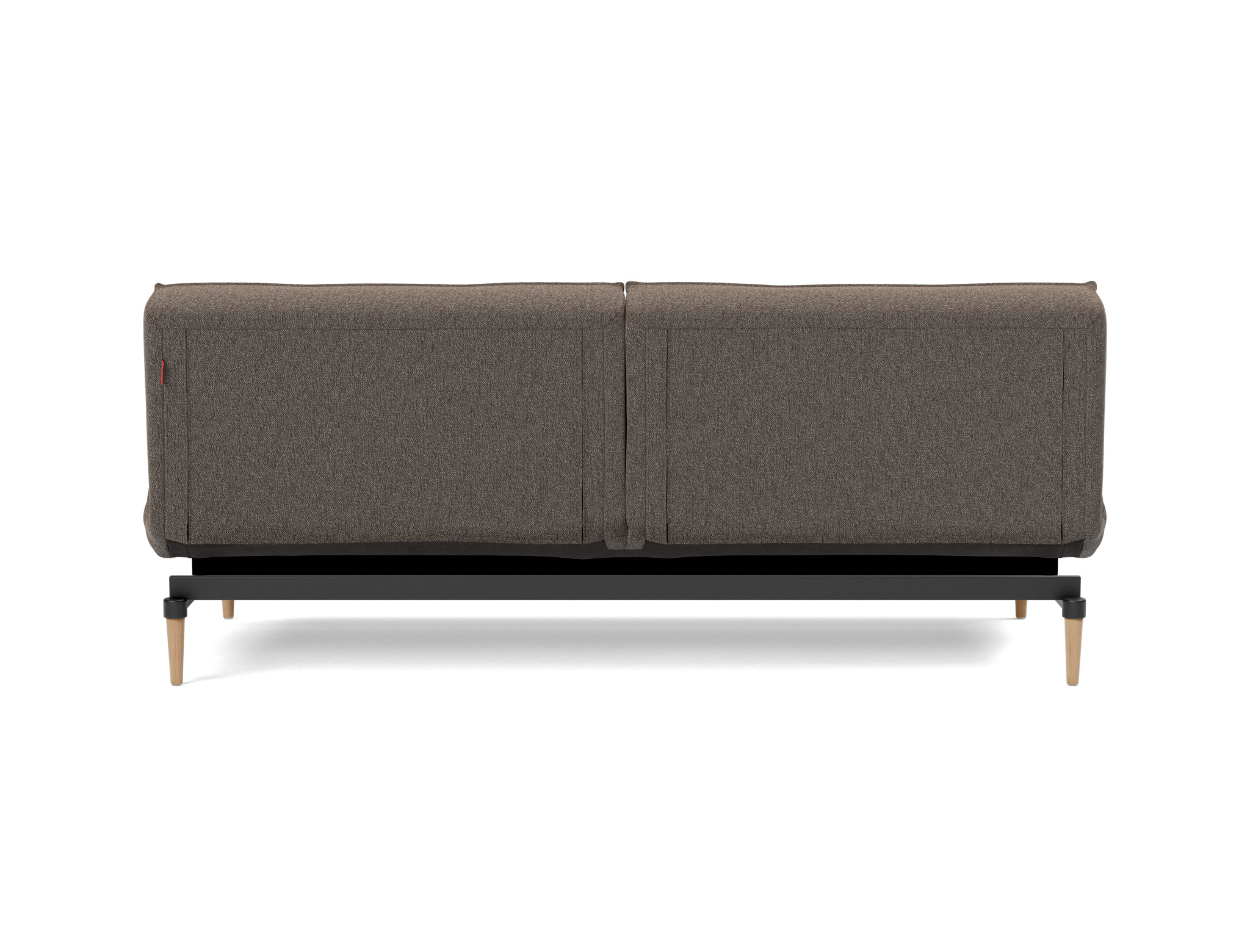 Schlafsofa Splitback Boucle Skandi 530-Taupe Beine Styletto Eiche hell