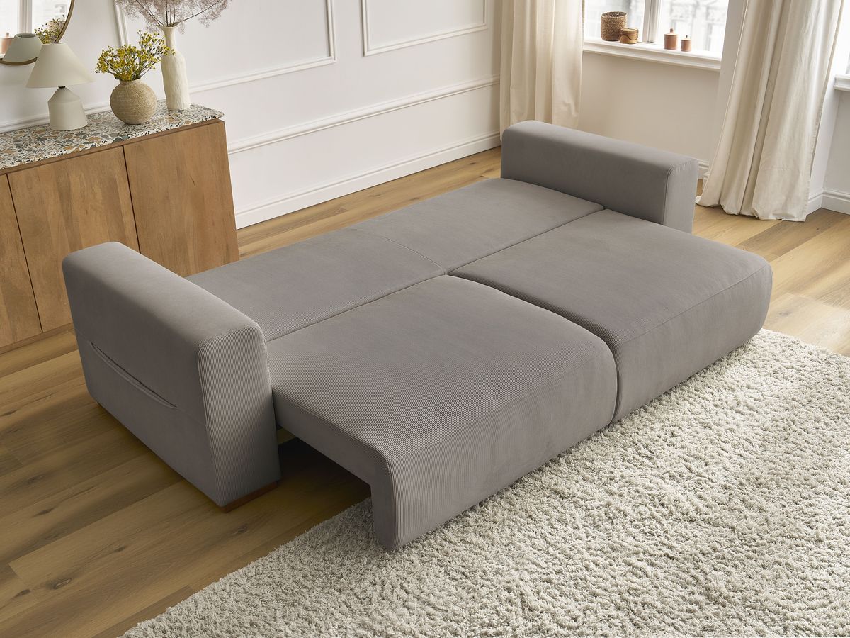 Bobochic Sidonie Schlafsofa 3-Sitzer mit Bettkasten Cordsamt Taupe