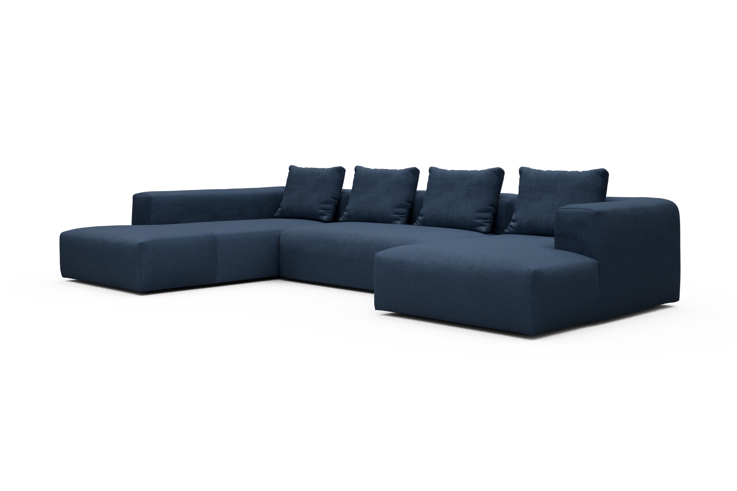Wohnlandschaft Fred Relax-Ecke links mit 2-Sitzer und Chaiselongue rechts Strukturierter Stoff Weda 302-Weda-Blue