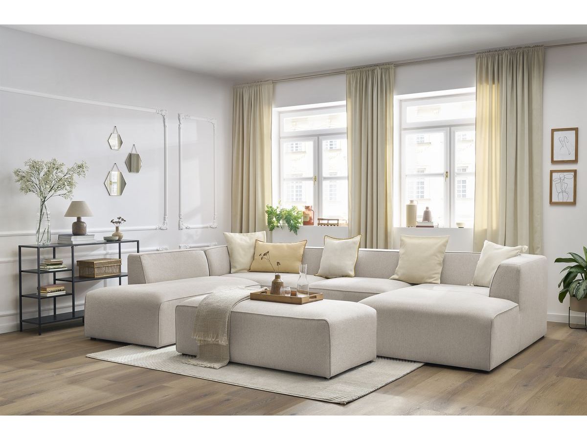 Bobochic Megeve Wohnlandschaft mit Pouf Melange-Stoff Beige Ecke rechts