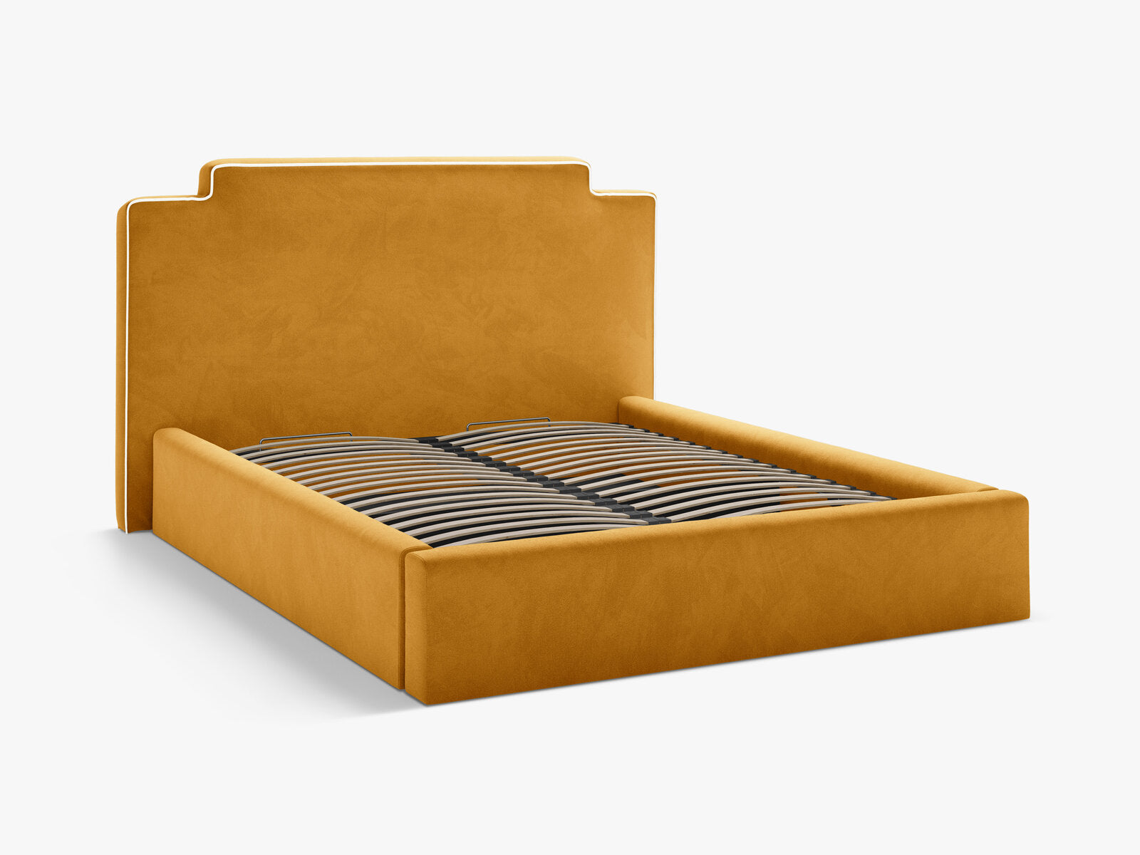 Micadoni Princess Samtbett mit Bettkasten und Kopfteil Samt Magic Velvet Elfenbein / Senf 140x200
