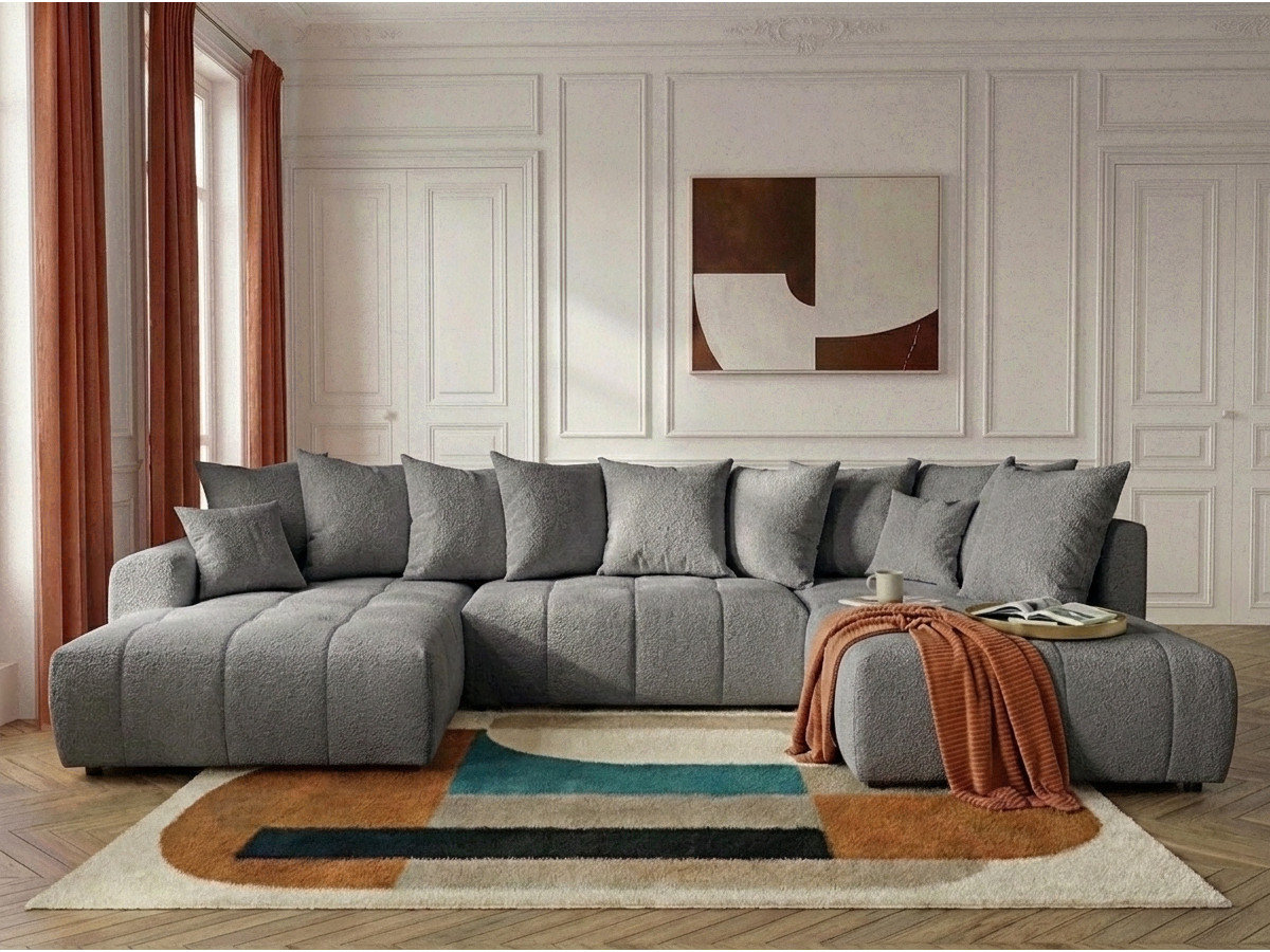 Bobochic Roxelane Wohnlandschaft Bouclé-Stoff Dunkelgrau Ecke links