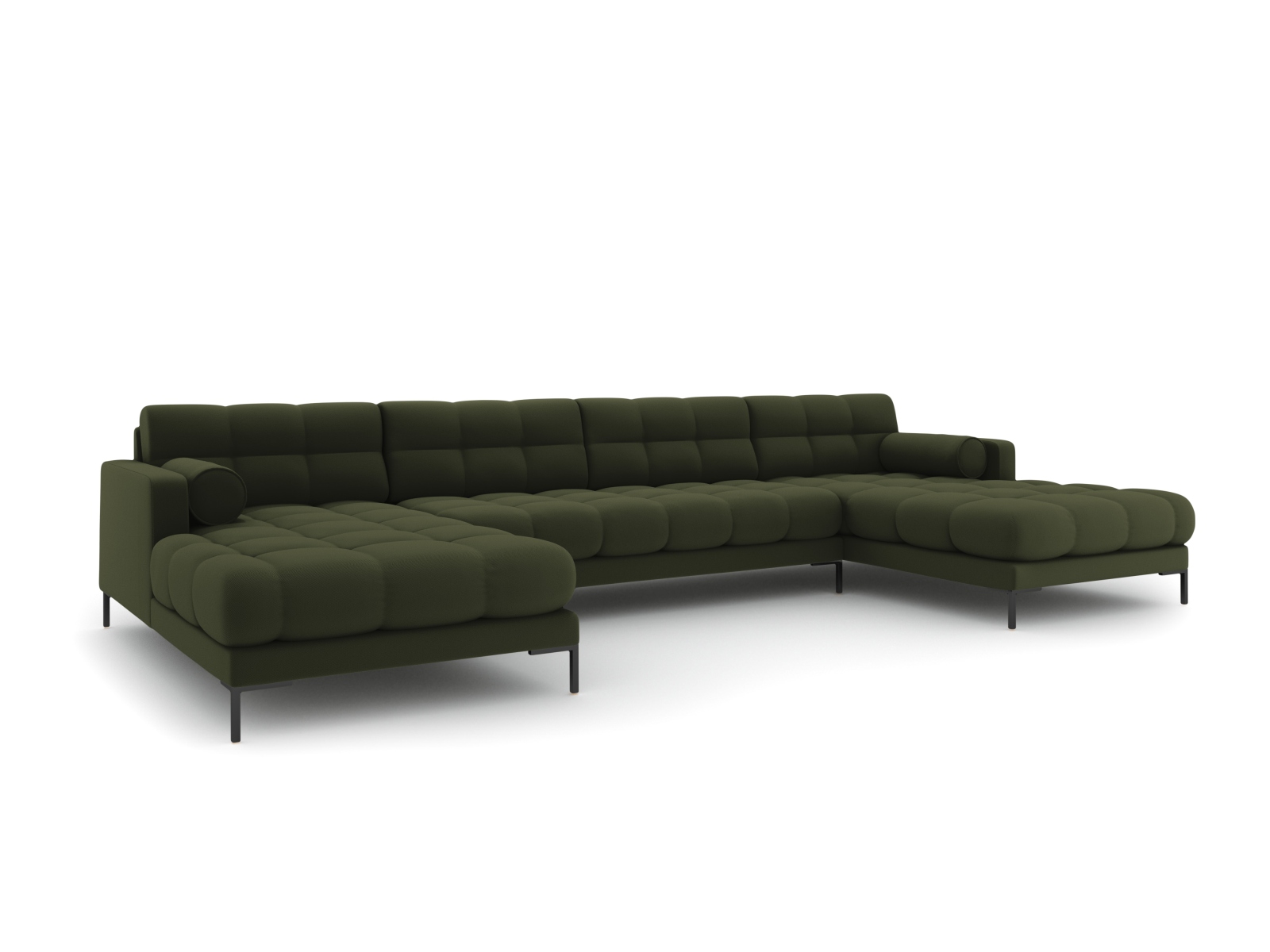 Cosmopolitan Design Panoramasofa Bali 7-Sitzer 383 cm Strukturierter Stoff Neve Grün Beine Schwarzes Metall