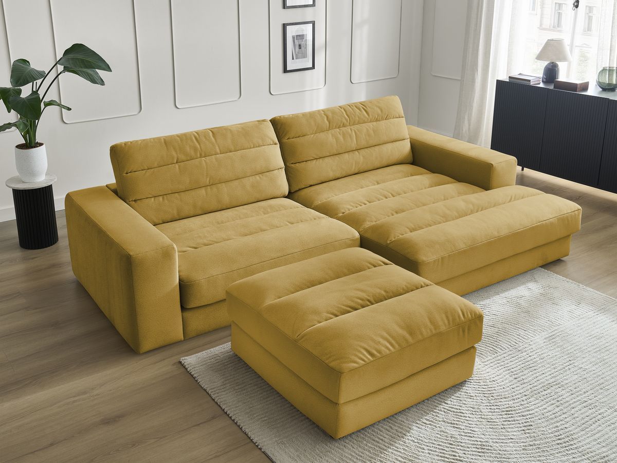 Bobochic Sierra Ecksofa mit Pouf Samt Gelb Ecke rechts