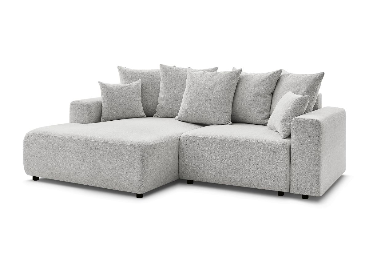 Bobochic Atilla Ecksofa mit Schlaffunktion und Bettkasten Melange-Stoff Hellgrau Ecke links