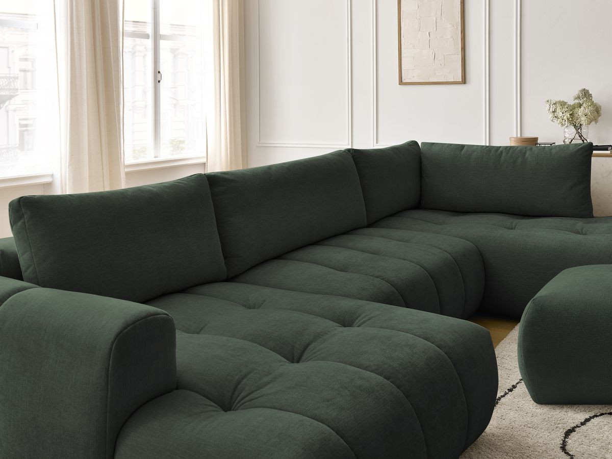 Bobochic Fuji Wohnlandschaft mit Pouf Stoff Grün Ecke links