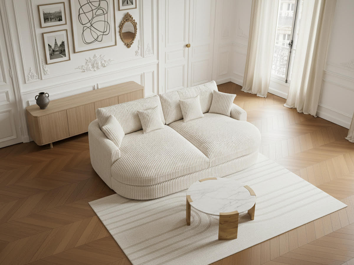 Bobochic Belem Sofa 3-Sitzer Breitcord weich Beige