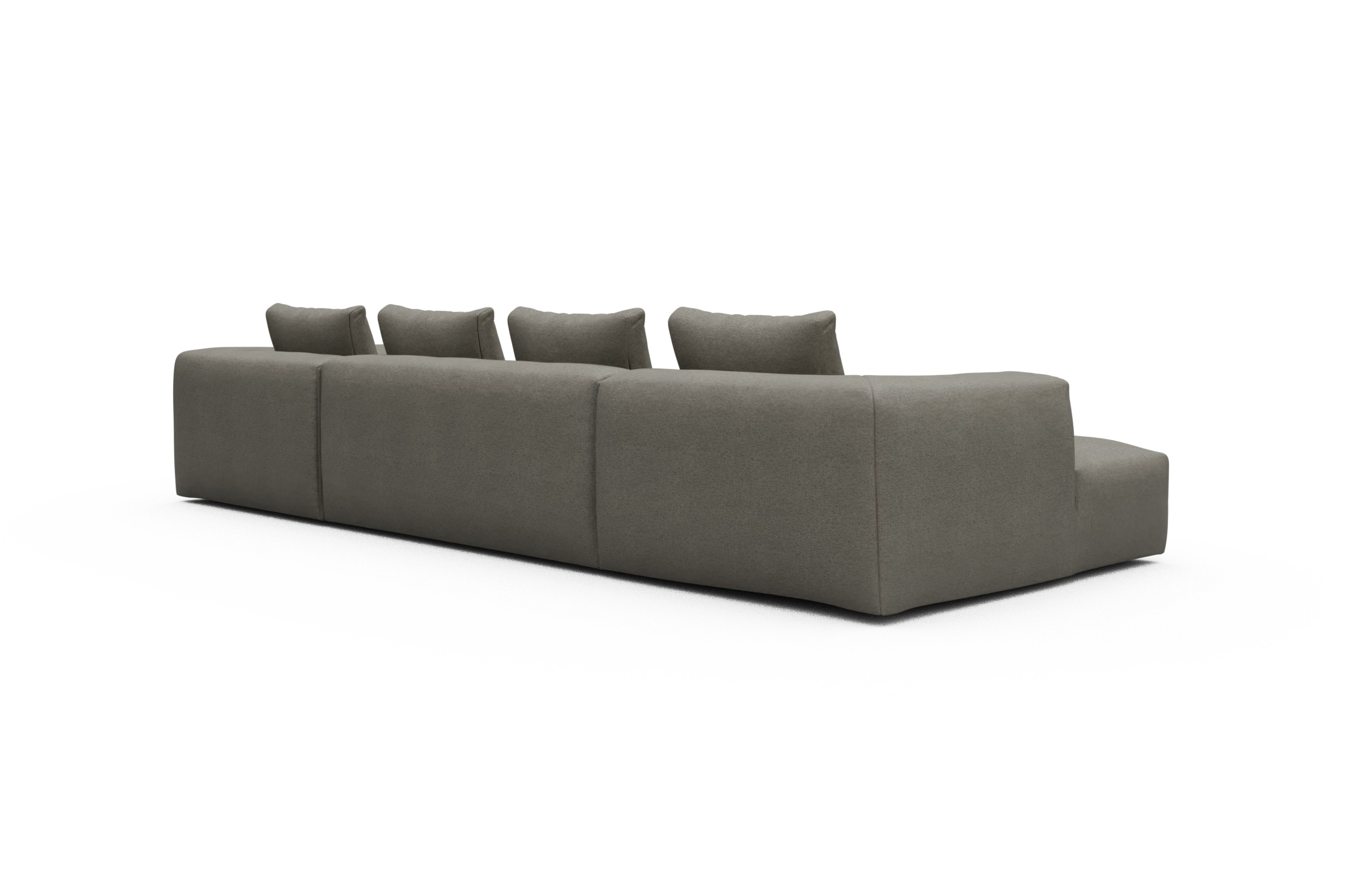 Wohnlandschaft Fred Relax-Ecke rechts mit 2-Sitzer und Chaiselongue links Denari-Warm-Grey