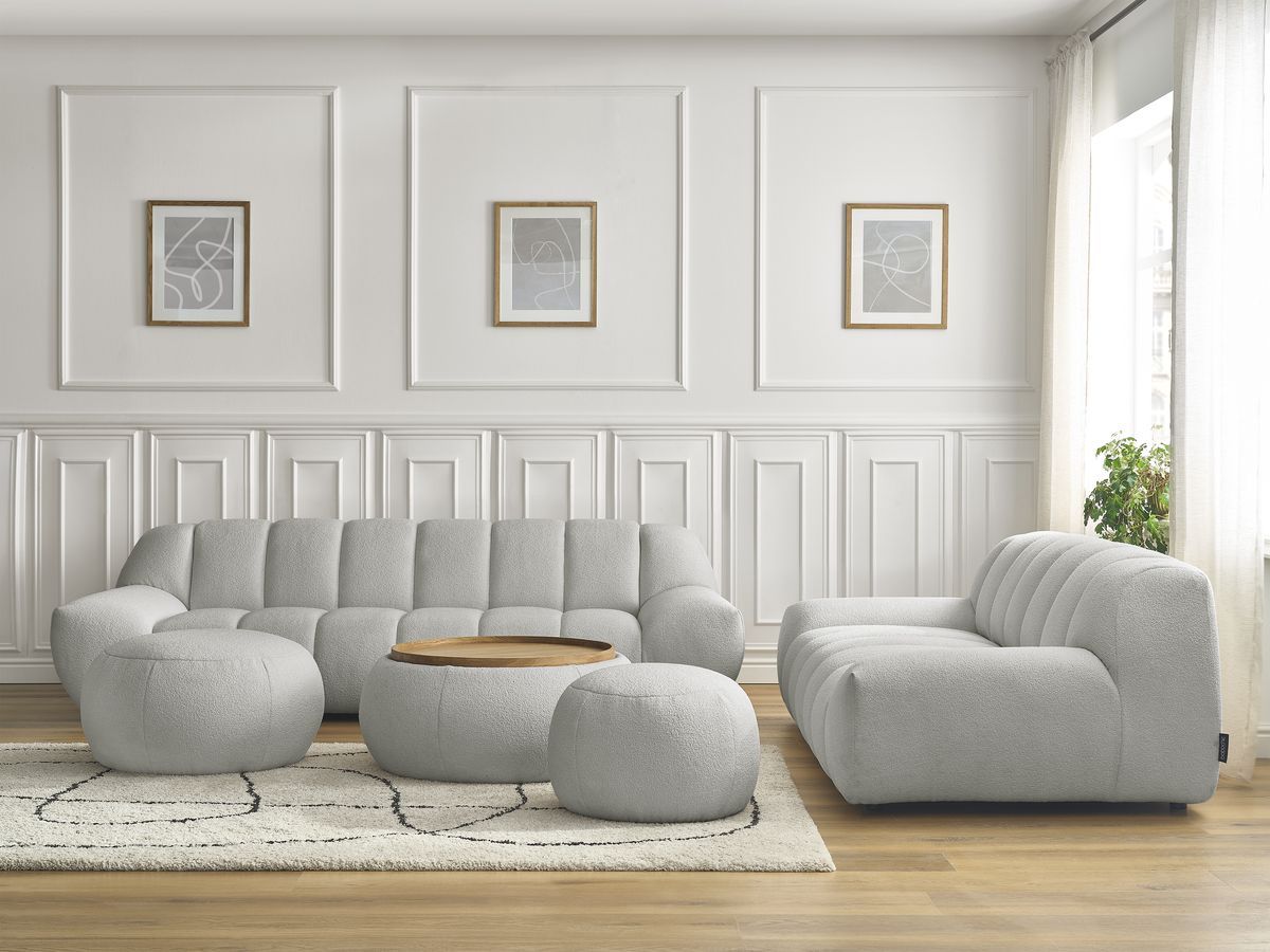 Bobochic Hayden Sofa 7-Sitzer mit Pouf Bouclé-Stoff Hellgrau