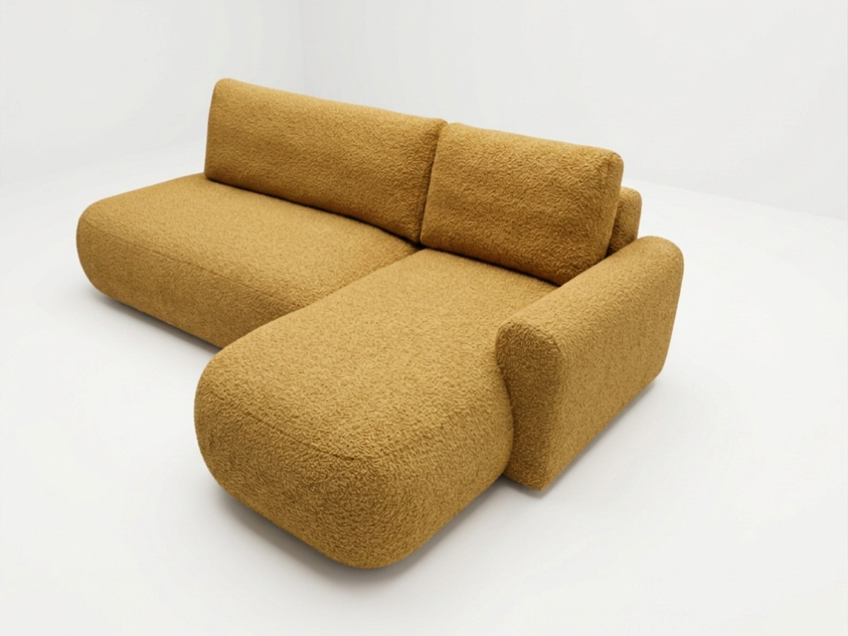 Bobochic Tango Ecksofa mit Schlaffunktion und Bettkasten Bouclé-Stoff Gelb Ecke rechts