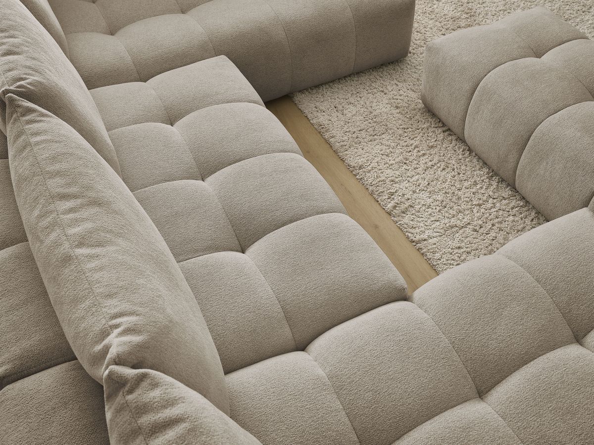 Bobochic Everest Wohnlandschaft mit Pouf, 6 Kissen Melange-Stoff Taupe Ecke links