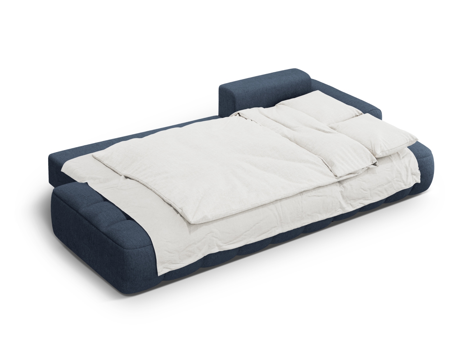 Cosmopolitan Design Ecksofa Linz 3-Sitzer offen mit Schlaffunktion Strukturierter Stoff Sorella Dunkelblau Rechts