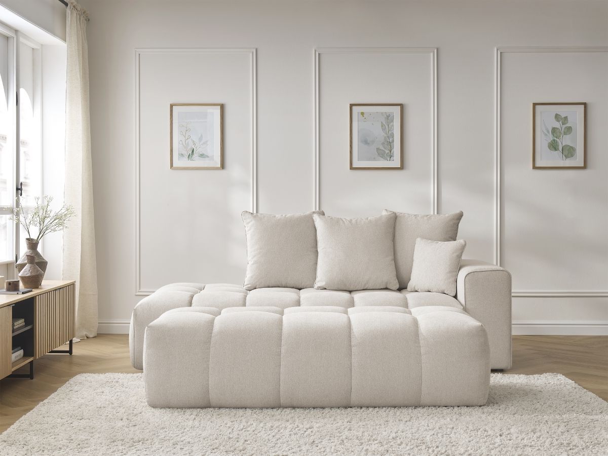 Bobochic Mont-blanc Sofa 5-Sitzer mit Pouf Melange-Stoff Beige Armlehne rechts