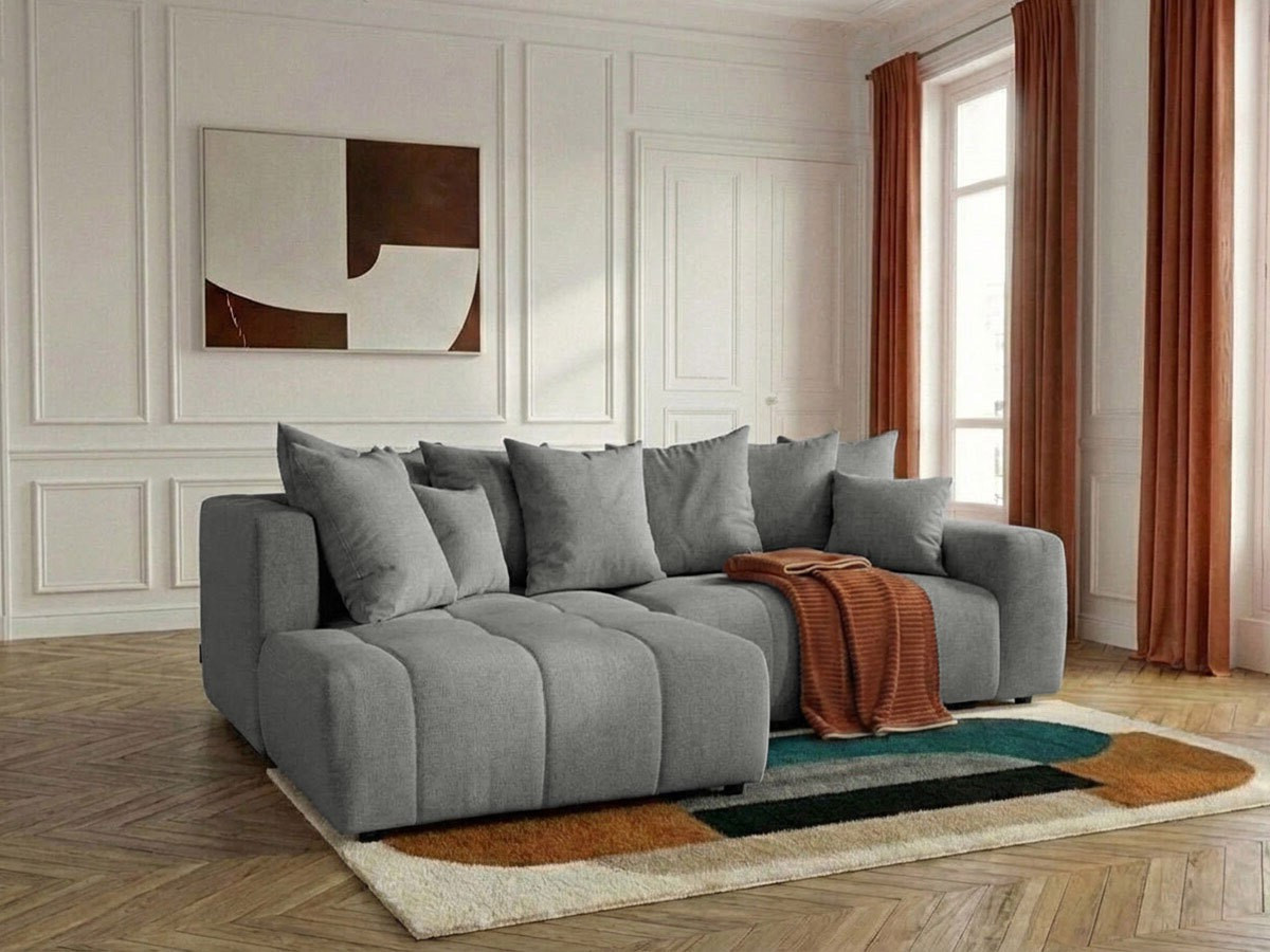 Bobochic Roxelane Ecksofa mit Schlaffunktion und Bettkasten Melange-Stoff Hellgrau Ecke links