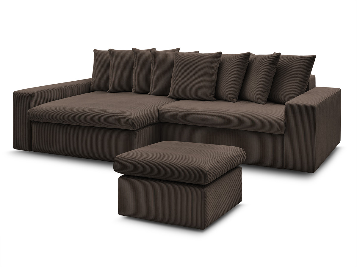 Bobochic Enore Ecksofa mit Pouf Cordsamt Braun Ecke links