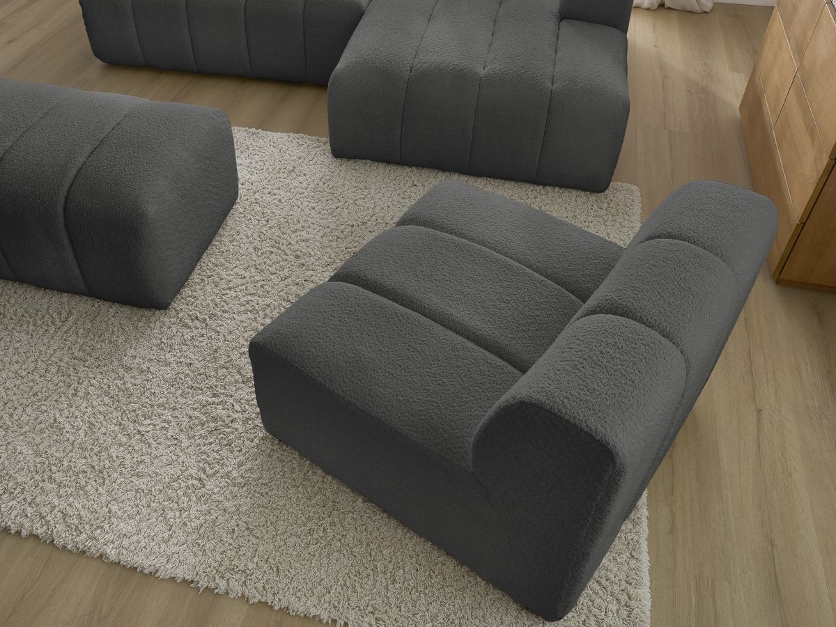 Bobochic Annecy Ecksofa mit Sofamodul und Pouf Bouclé-Stoff Dunkelgrau Ecke rechts