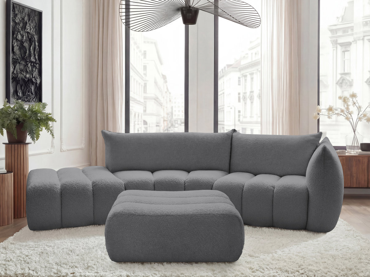 Bobochic Azra Ecksofa mit Pouf 325 × 112 cm Bouclé-Stoff Dunkelgrau Ecke rechts