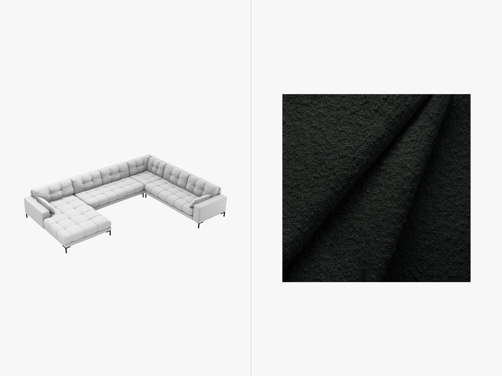 Micadoni Wohnlandschaft Mamaia 7-Sitzer Rechts Boucle Baloo Schwarz schwarze Beine