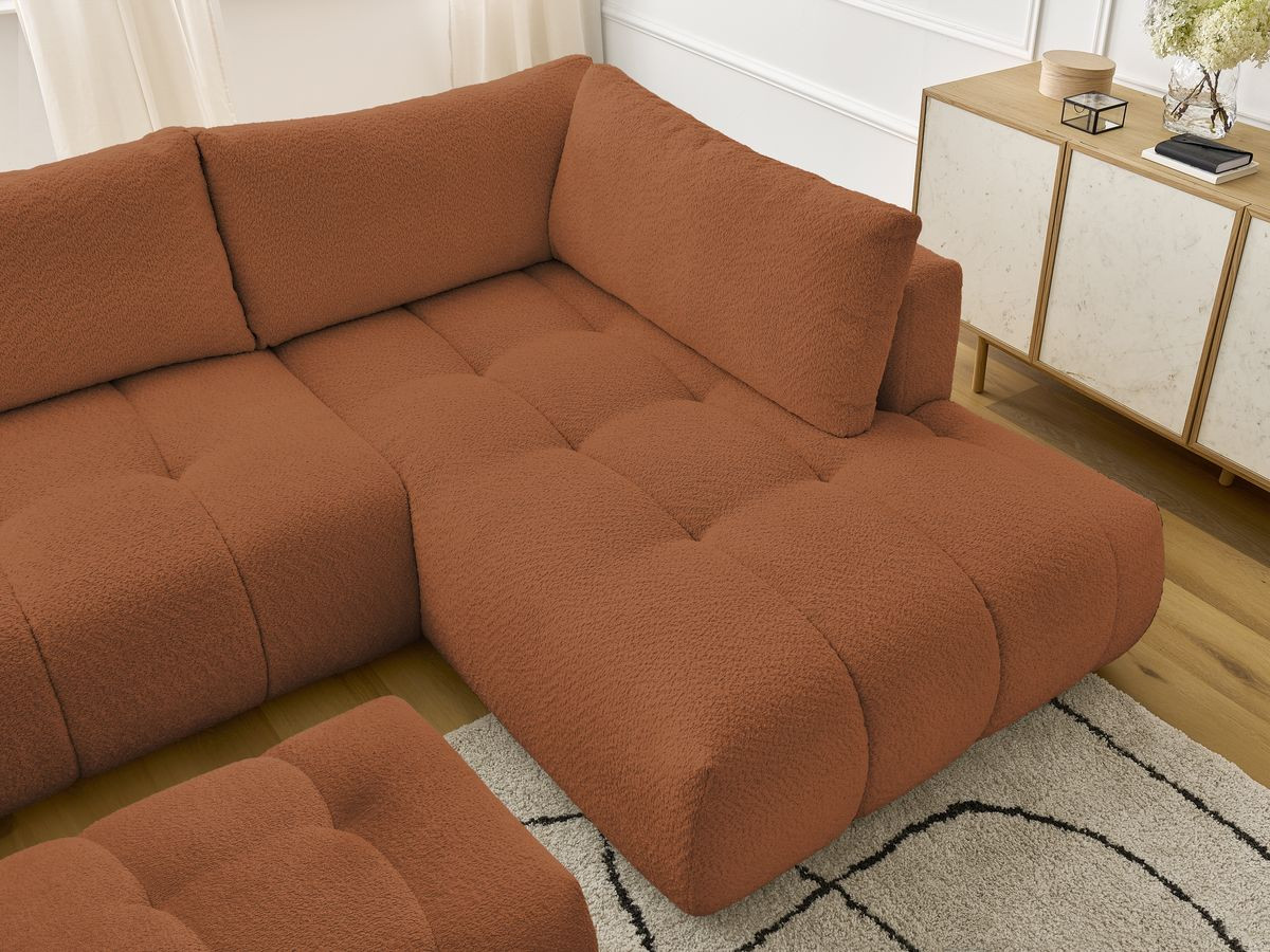 Bobochic Fuji Wohnlandschaft mit Pouf Bouclé-Stoff Orange Ecke links