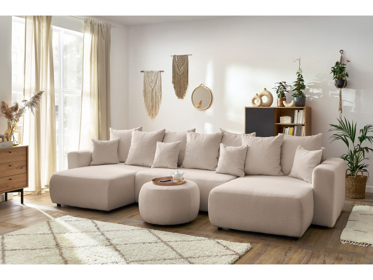 Bobochic Envy Wohnlandschaft mit rundem Pouf Bouclé-Stoff Beige