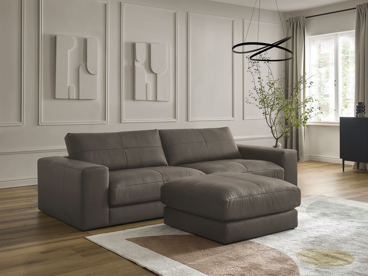 Bobochic Leonard Sofa 4-Sitzer mit Pouf 274 × 109 cm Leder Braun