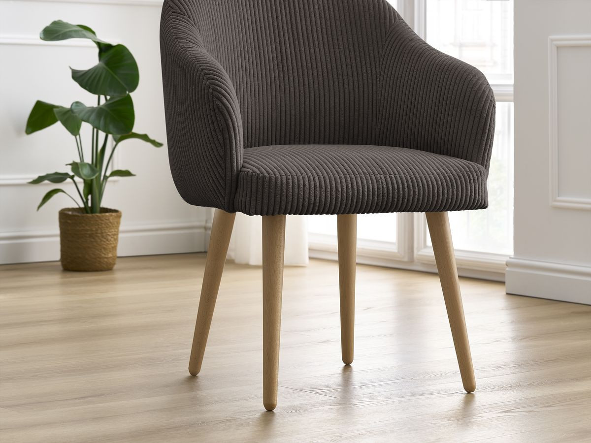 Bobochic Sophie Esszimmerstuhl 2er-Set mit skandinavischen Holzbeinen Cordsamt Taupe