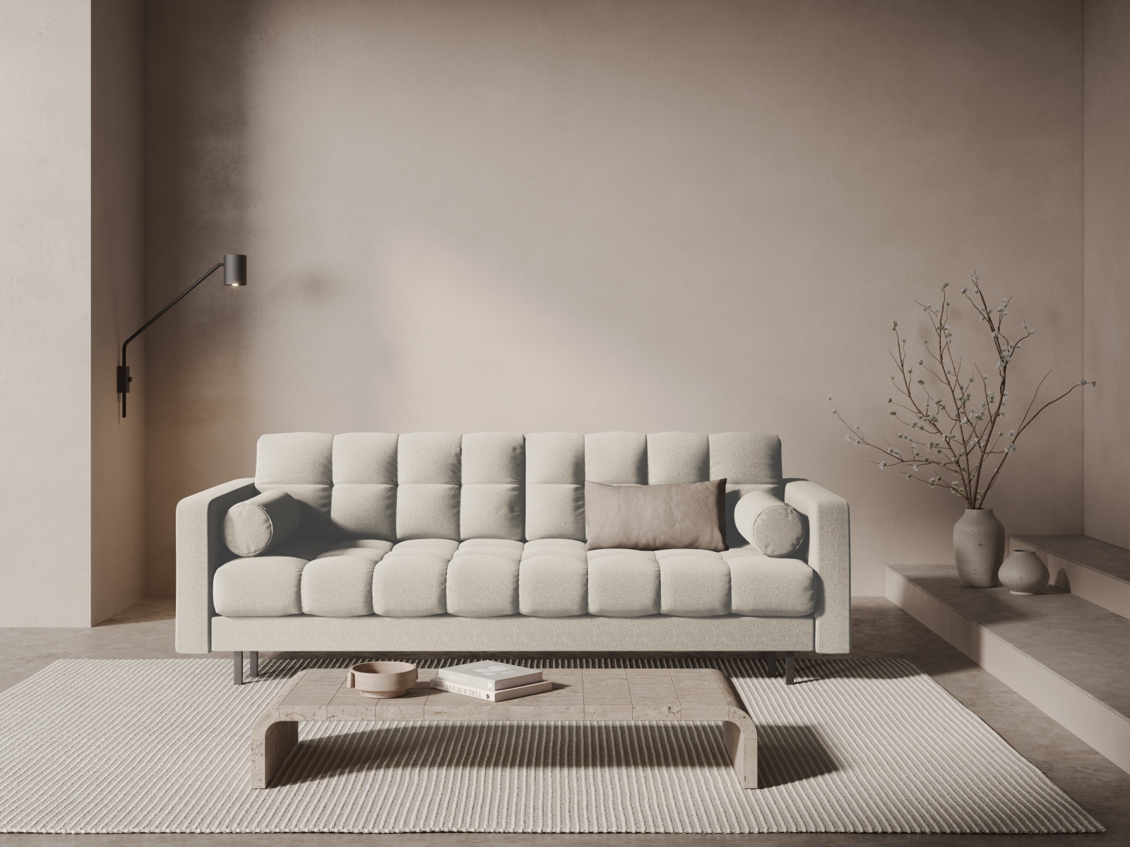 Cosmopolitan Design Schlafsofa Bali 3-Sitzer mit Bettkasten Strukturierter Stoff Neve Helles Beige