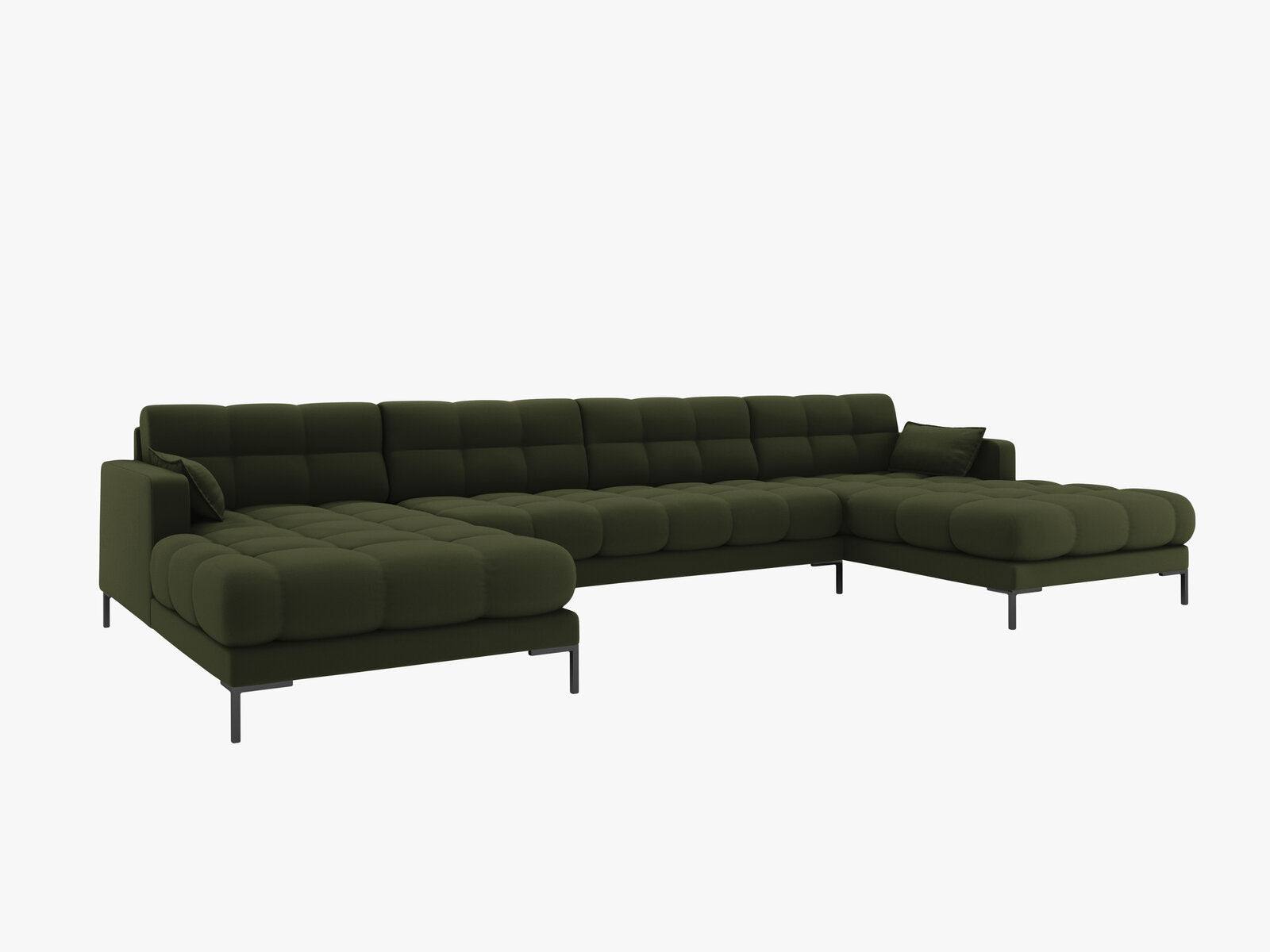 Micadoni Panorama-Sofa Mamaia 6-Sitzer Strukturierter Stoff Neve Grün schwarze Beine