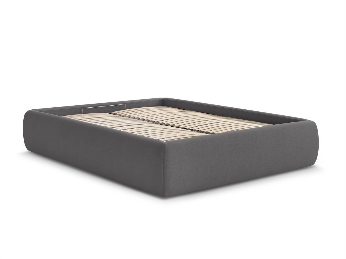 Bobochic Inera Bettgestell mit Bettkasten, ohne Kopfteil Stoff Dunkelgrau, Liegefläche 160 × 200 cm