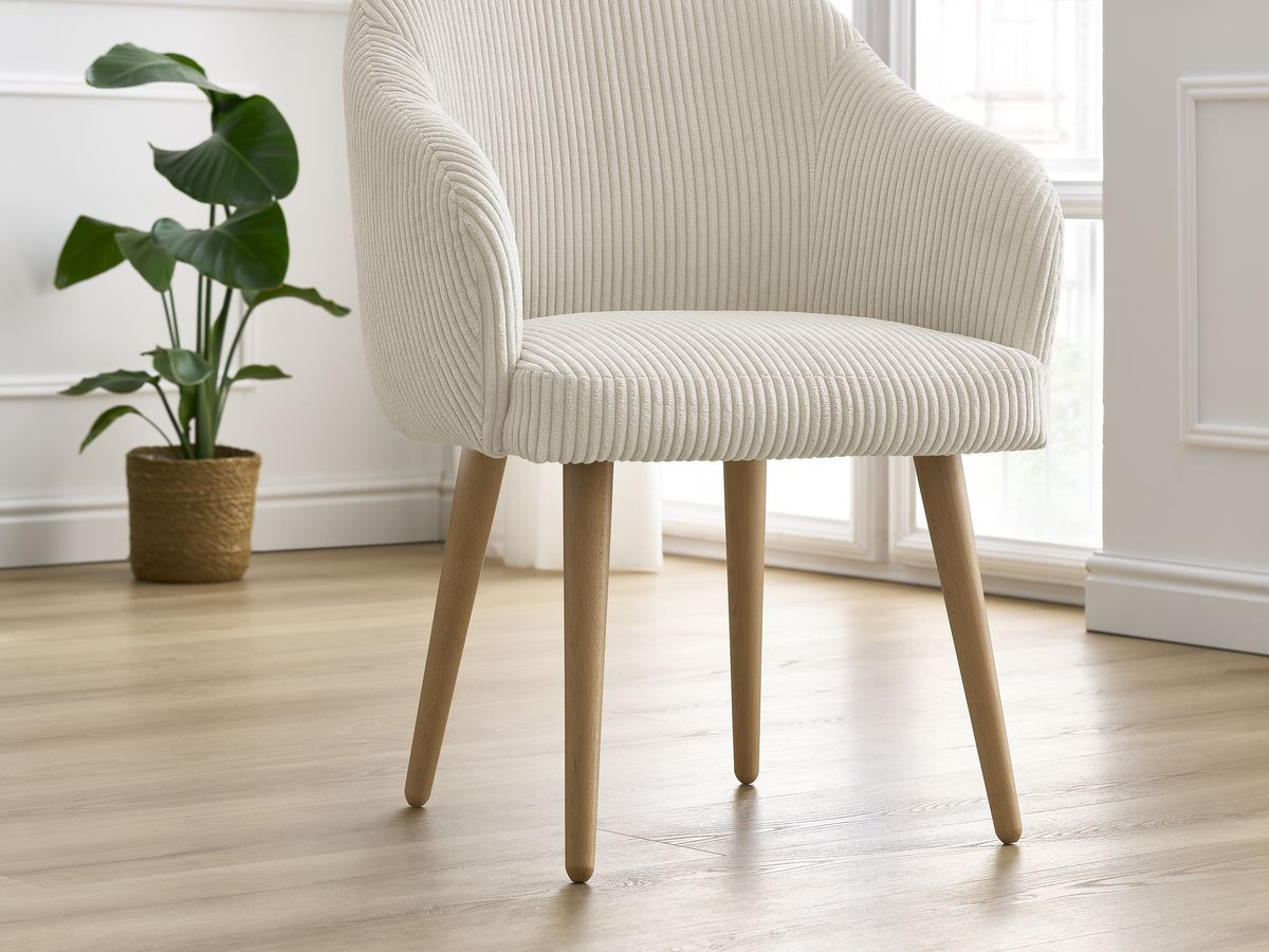 Bobochic Sophie Esszimmerstuhl mit skandinavischen Holzbeinen Cordsamt Beige
