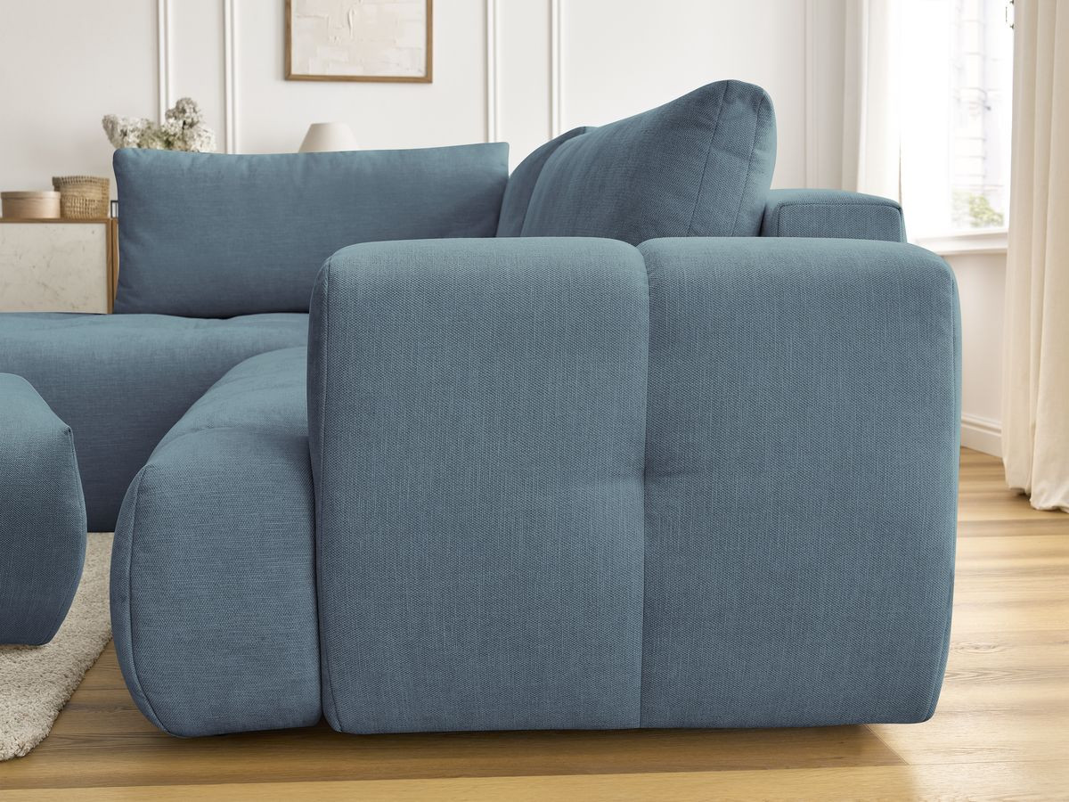 Bobochic Fuji Ecksofa mit Schlaffunktion und Bettkasten und Pouf 282 × 204 cm Stoff Hellblau Ecke links