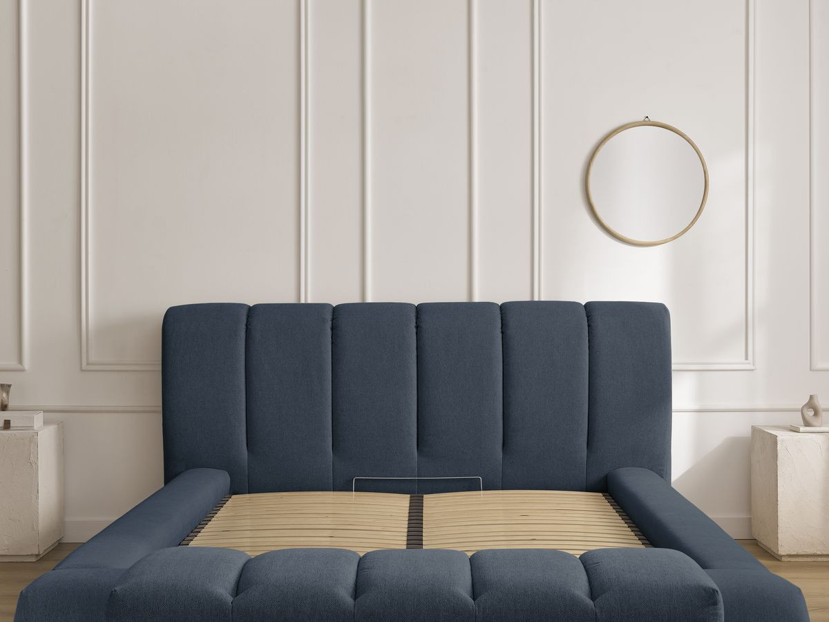 Bobochic Denali Polsterbett mit Bettkasten mit Bettbank Stoff Dunkelblau, Liegefläche 180 × 200 cm