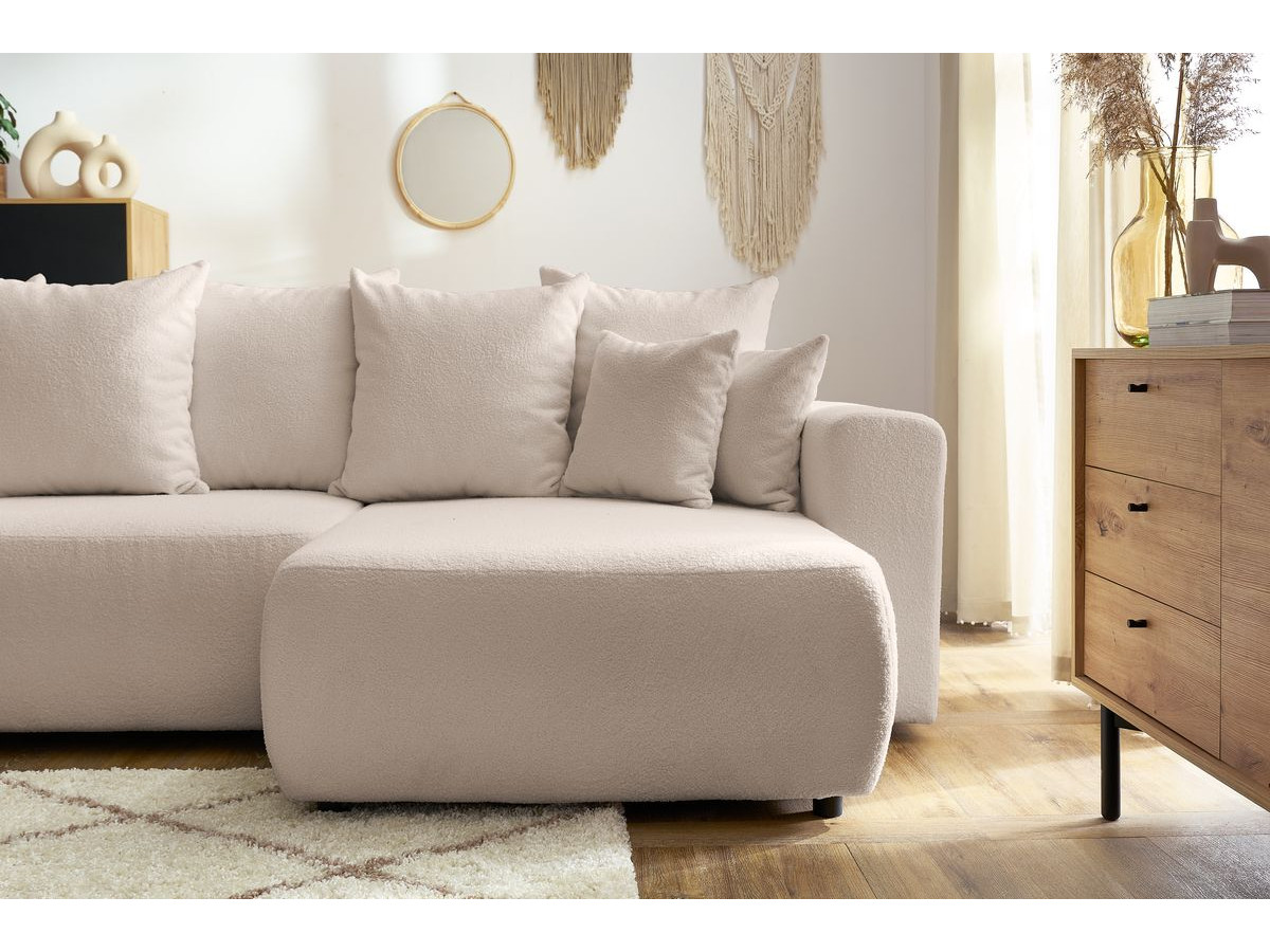Bobochic Envy Ecksofa mit Schlaffunktion und Bettkasten Bouclé-Stoff Beige